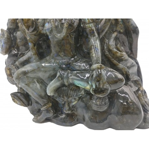Shiva Statue in Labradorite Stone - Rare Unique Sculpture in Black Rainbow Stone - 11 kilos
