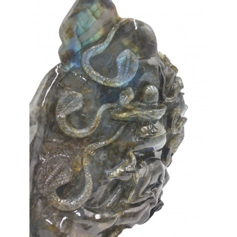 Shiva Statue in Labradorite Stone - Rare Unique Sculpture in Black Rainbow Stone - 11 kilos