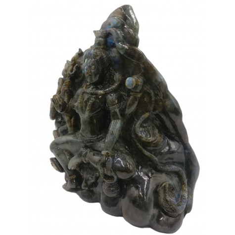Shiva Statue in Labradorite Stone - Rare Unique Sculpture in Black Rainbow Stone - 11 kilos