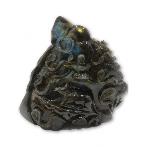 Shiva Statue in Labradorite Stone - Rare Unique Sculpture in Black Rainbow Stone - 11 kilos