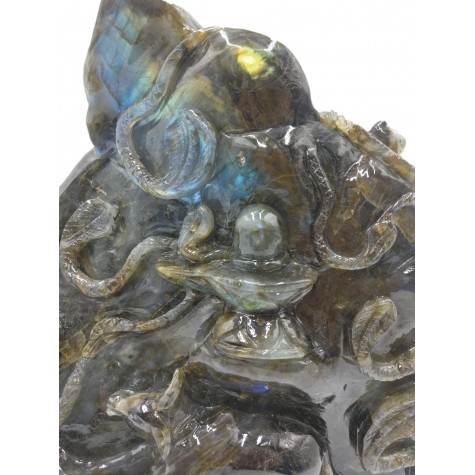 Shiva Statue in Labradorite Stone - Rare Unique Sculpture in Black Rainbow Stone - 11 kilos