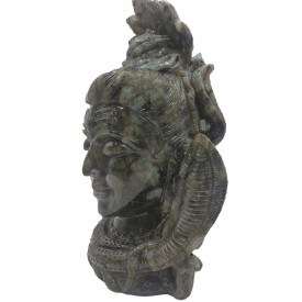 Labradorite Stone carving of Lord Shiva head with multiple Snakes and Shiv Lingam | Shiva Statue | Sculpture in Black Rainbow Stone