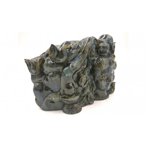 Shiva Statue in Labradorite Stone - Rare Unique Sculpture in Black Rainbow Stone