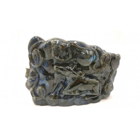 Shiva Statue in Labradorite Stone - Rare Unique Sculpture in Black Rainbow Stone