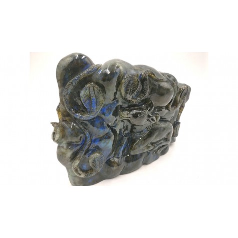 Shiva Statue in Labradorite Stone - Rare Unique Sculpture in Black Rainbow Stone