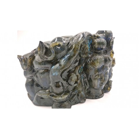 Shiva Statue in Labradorite Stone - Rare Unique Sculpture in Black Rainbow Stone