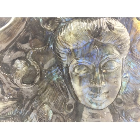 Shiva Statue in Labradorite Stone - Rare Unique Sculpture in Black Rainbow Stone
