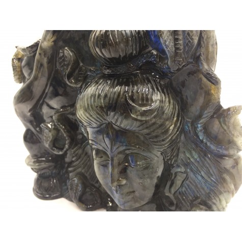 Shiva Statue in Labradorite Stone - Rare Unique Sculpture in Black Rainbow Stone