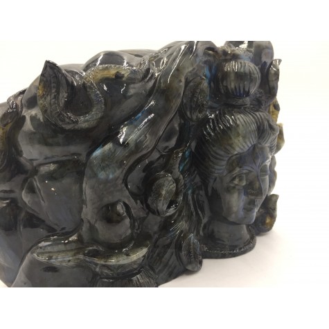 Shiva Statue in Labradorite Stone - Rare Unique Sculpture in Black Rainbow Stone