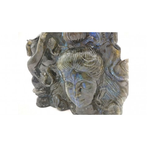 Shiva Statue in Labradorite Stone - Rare Unique Sculpture in Black Rainbow Stone