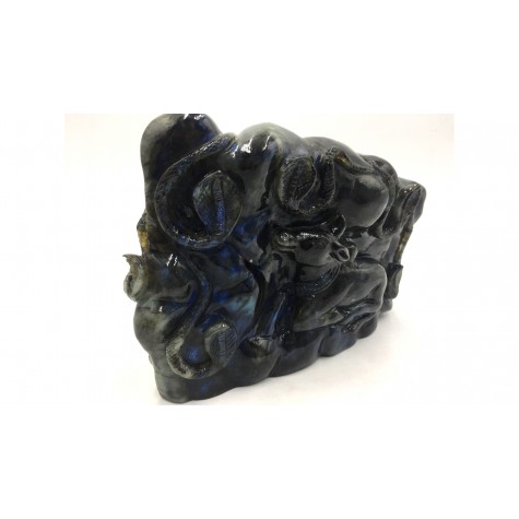 Shiva Statue in Labradorite Stone - Rare Unique Sculpture in Black Rainbow Stone