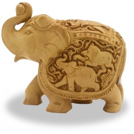 Elephant with Carving of Hunt made in wood