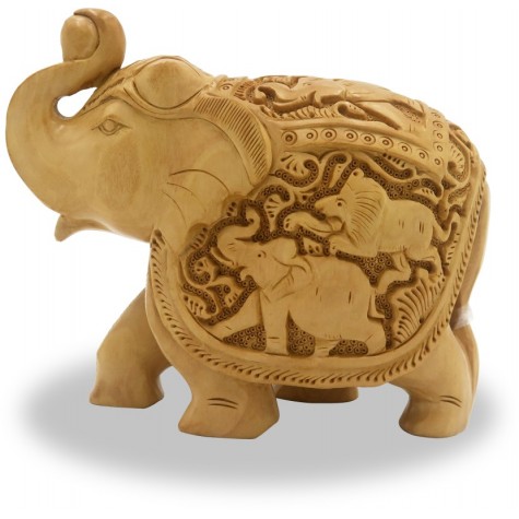 Elephant with Carving of Hunt made in wood