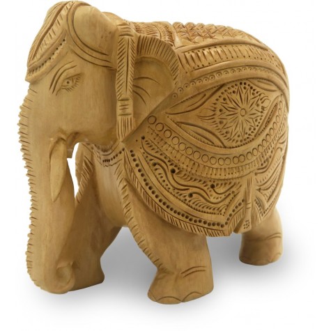 Elephant made in wood with beautiful carving - Indian Handicraft in wood