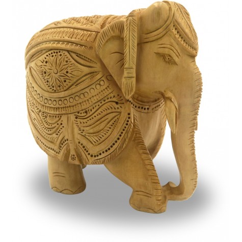 Elephant made in wood with beautiful carving - Indian Handicraft in wood