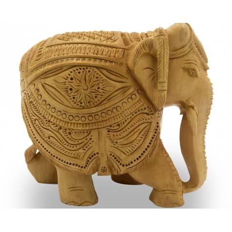 Elephant made in wood with beautiful carving - Indian Handicraft in wood