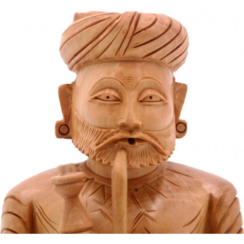 Tribal Man with Hookah made in Wood - Cultural Figure of Tribal Man in Wood