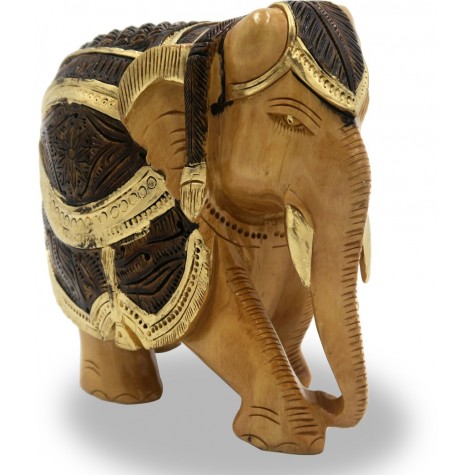 Elephant with Carving and Antique Look in Wood - Wooden Handicrafts from India