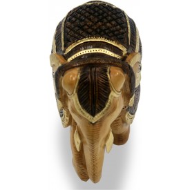 Elephant with Carving and Antique Look in Wood - Wooden Handicrafts from India