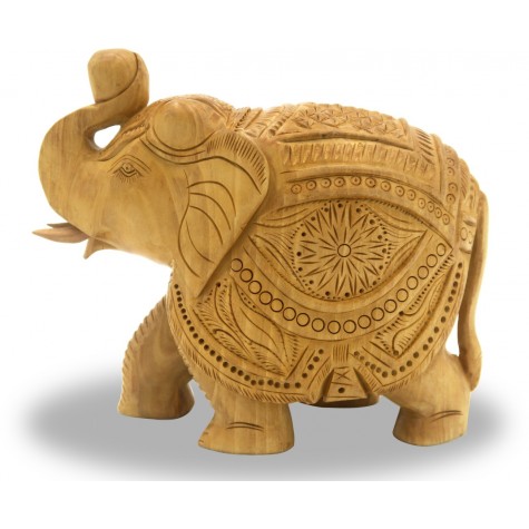 Elephant in Wood with Trunk Up - Indian Handicraft in wood