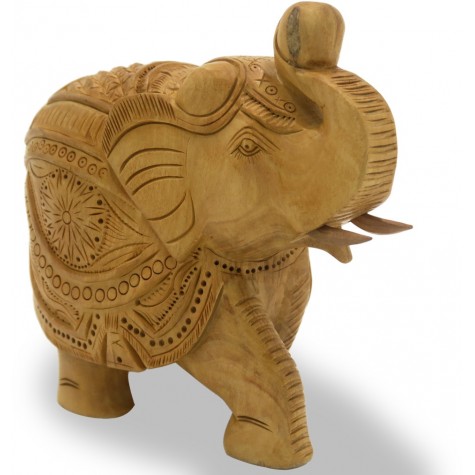 Elephant in Wood with Trunk Up - Indian Handicraft in wood