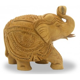 Elephant in Wood with Trunk Up - Indian Handicraft in wood