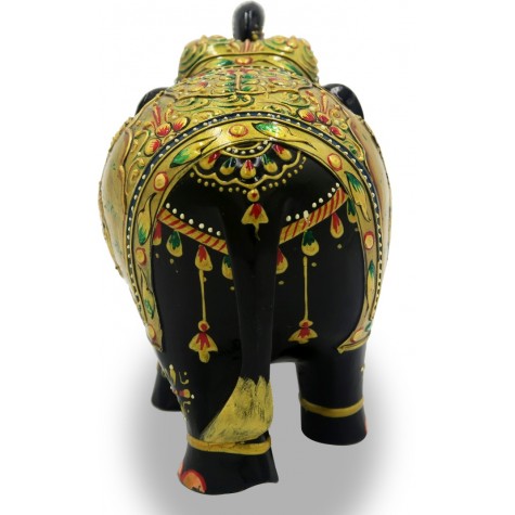 Elephant in Wood Upper Trunk with Miniature Painting - Handmade from India