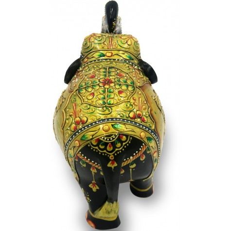 Elephant in Wood Upper Trunk with Miniature Painting - Handmade from India