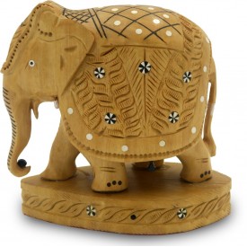 Elephant Indian Handicraft in Wood with Design Carved - Gift an Elephant