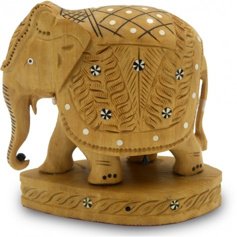 Elephant Indian Handicraft in Wood with Design Carved - Gift an Elephant