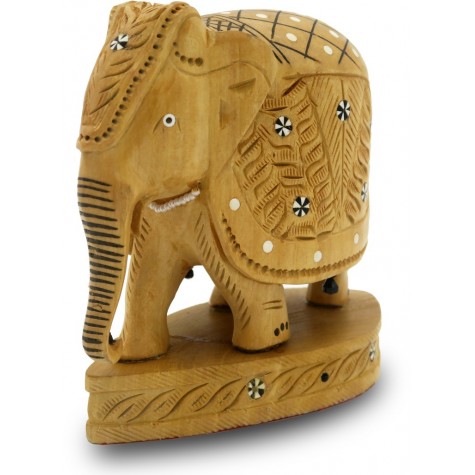 Elephant Indian Handicraft in Wood with Design Carved - Gift an Elephant