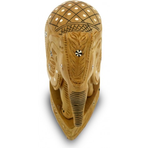 Elephant Indian Handicraft in Wood with Design Carved - Gift an Elephant