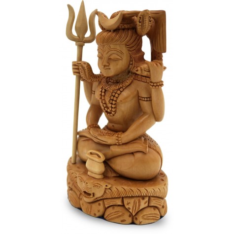 Lord Shiva Sitting in Penance Handmade in Wood - Shiva Statue in Wood Indian Handicraft