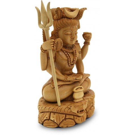Lord Shiva Sitting in Penance Handmade in Wood - Shiva Statue in Wood Indian Handicraft