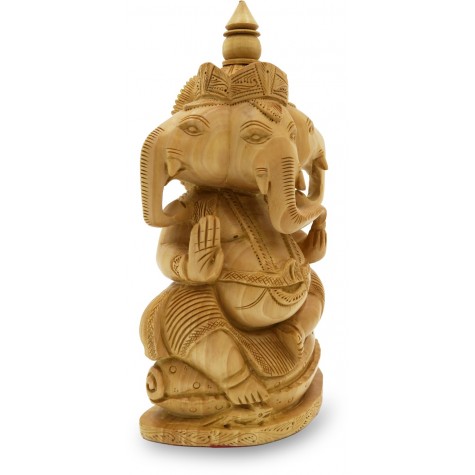 Ganesha with 3 faces - 3 Mukhi Ganesh Statue in Wood - Indian Handicraft in Wood