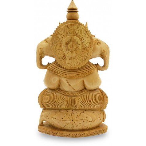 Ganesha with 3 faces - 3 Mukhi Ganesh Statue in Wood - Indian Handicraft in Wood