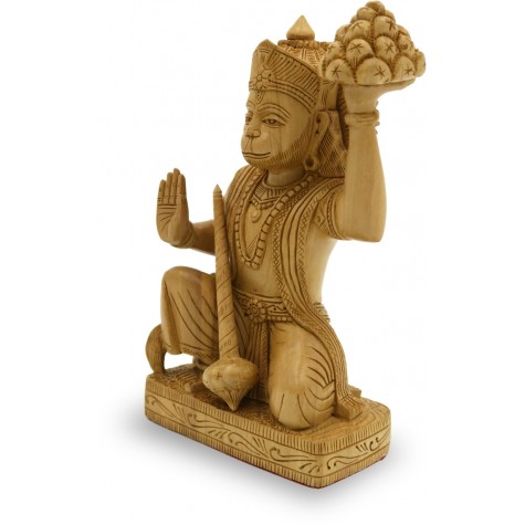 Hanuman Idol carved in wood - Monkey God Statue Indian Handicraft in Wood