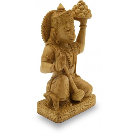 Hanuman Idol carved in wood - Monkey God Statue Indian Handicraft in Wood