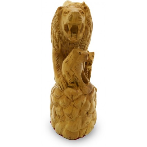 Lion Family Carved in Wood - Animal Figurines in Wooden Indian Handicrafts