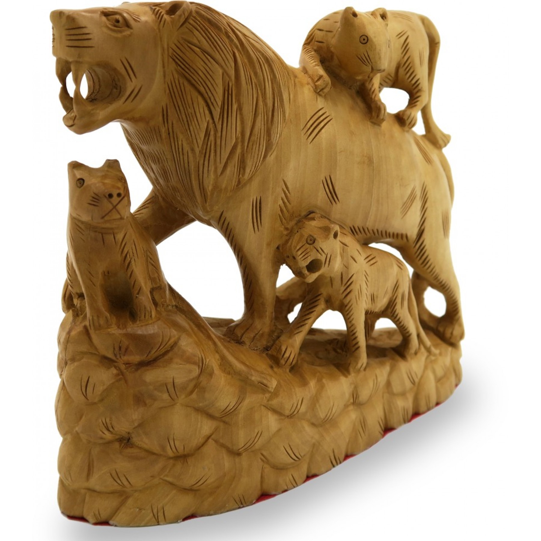 Lion Family Carved in Wood - Animal Statues in Wooden Indian Handicrafts