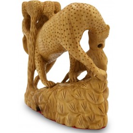 Leopard on Hunt, Specially Carved in Wood - Handicrafts from India