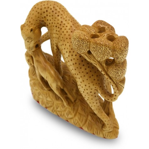 Leopard on Hunt, Specially Carved in Wood - Handicrafts from India
