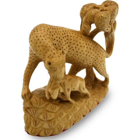 Leopard on Hunt, Specially Carved in Wood - Handicrafts from India
