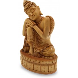 Buddha Sitting with Head on Knee in Meditation Carved in Wood