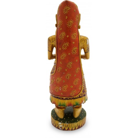 Rajasthani Traditional Women Musician Carved in Wood - Indian Wooden Handicraft