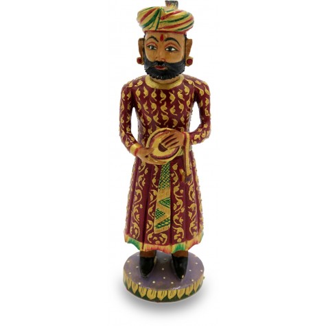 Rajasthani Musical Man Figurine in Wood - India Handicrafts in Wood