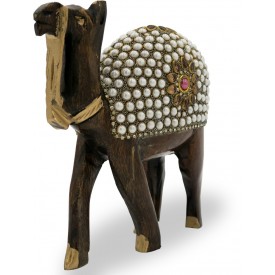 Camel Handmade in Wood with Stone Work - Animal Figurines in Wood