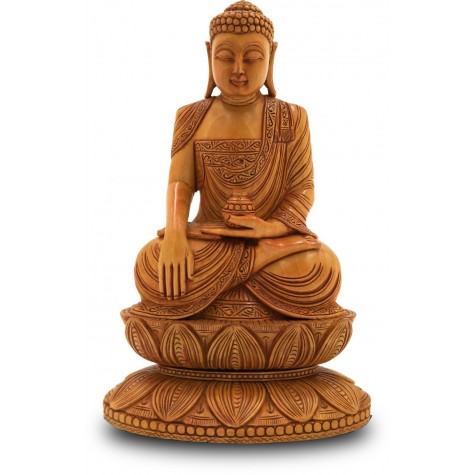 Buddha Sitting in Meditation made in Wood - Buddha Handicraft from India