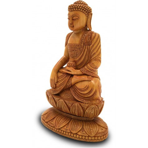 Buddha Sitting in Meditation made in Wood - Buddha Handicraft from India