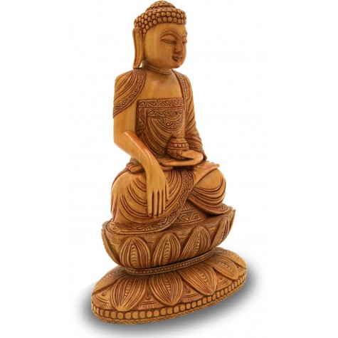 Buddha Sitting in Meditation made in Wood - Buddha Handicraft from India